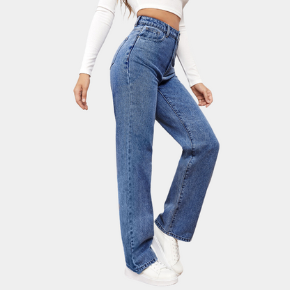 Damen Baggy-Jeans mit elastischem Bund und weitem Schnitt.