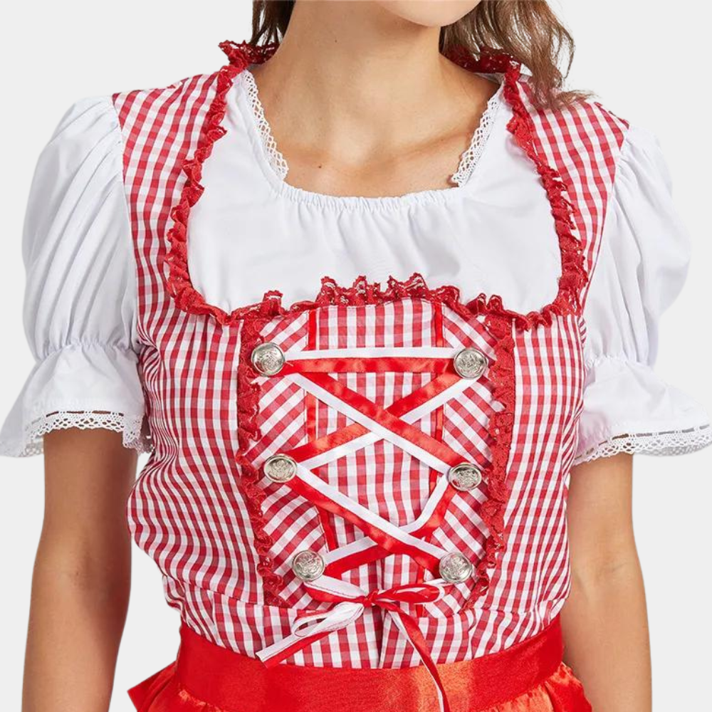 Damen Elegantes Rotes Oktoberfest Dirndl Kleid
