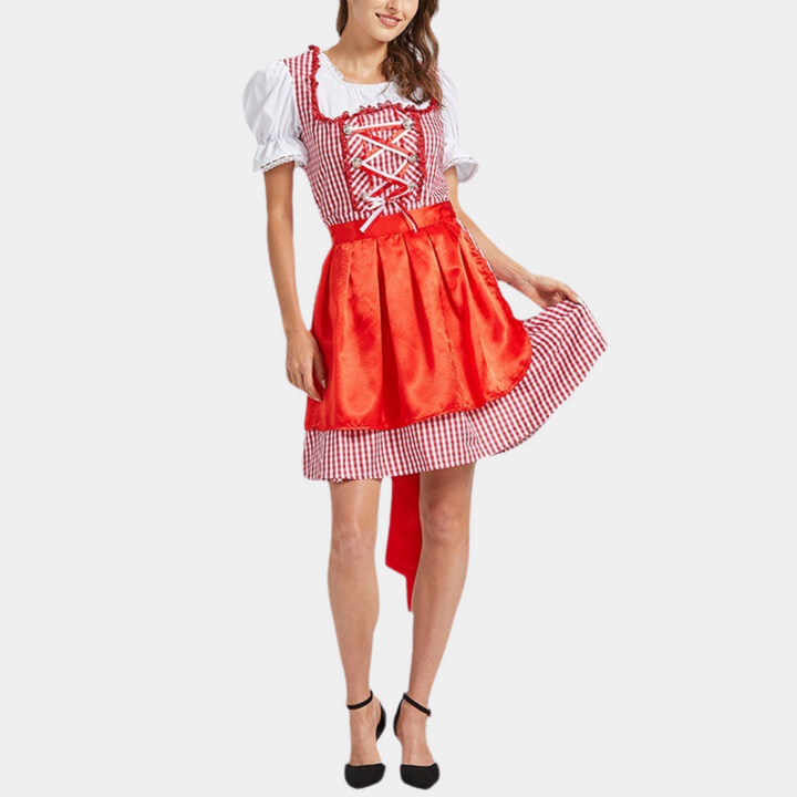 Damen Elegantes Rotes Oktoberfest Dirndl Kleid