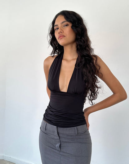 Damen Haltertop V-Ausschnitt | Schwarz