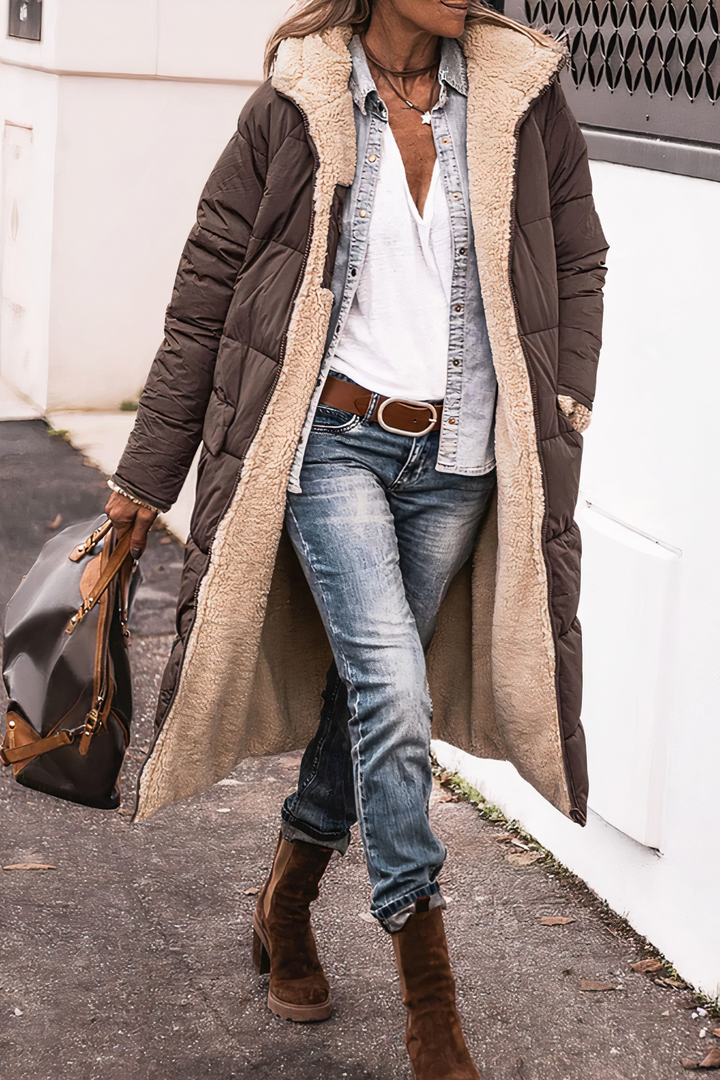 Damen Lange Kapuzenjacke mit Puffer | Warme