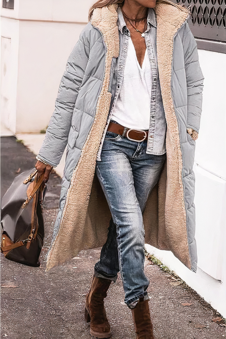 Damen Lange Kapuzenjacke mit Puffer | Warme
