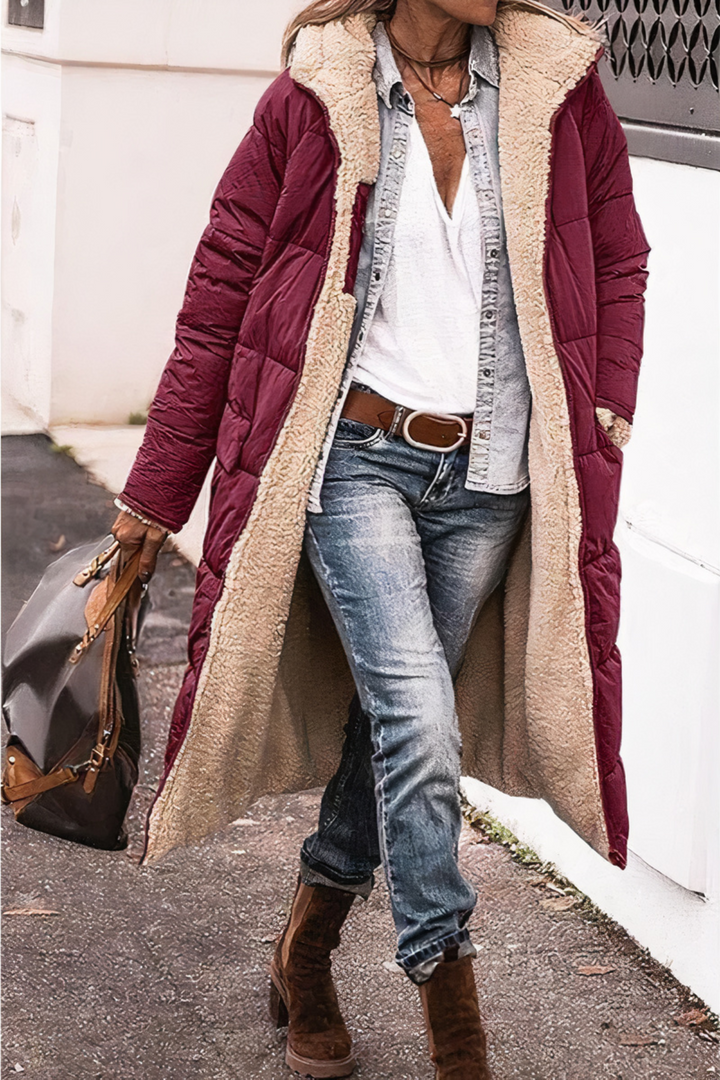 Damen Lange Kapuzenjacke mit Puffer | Warme