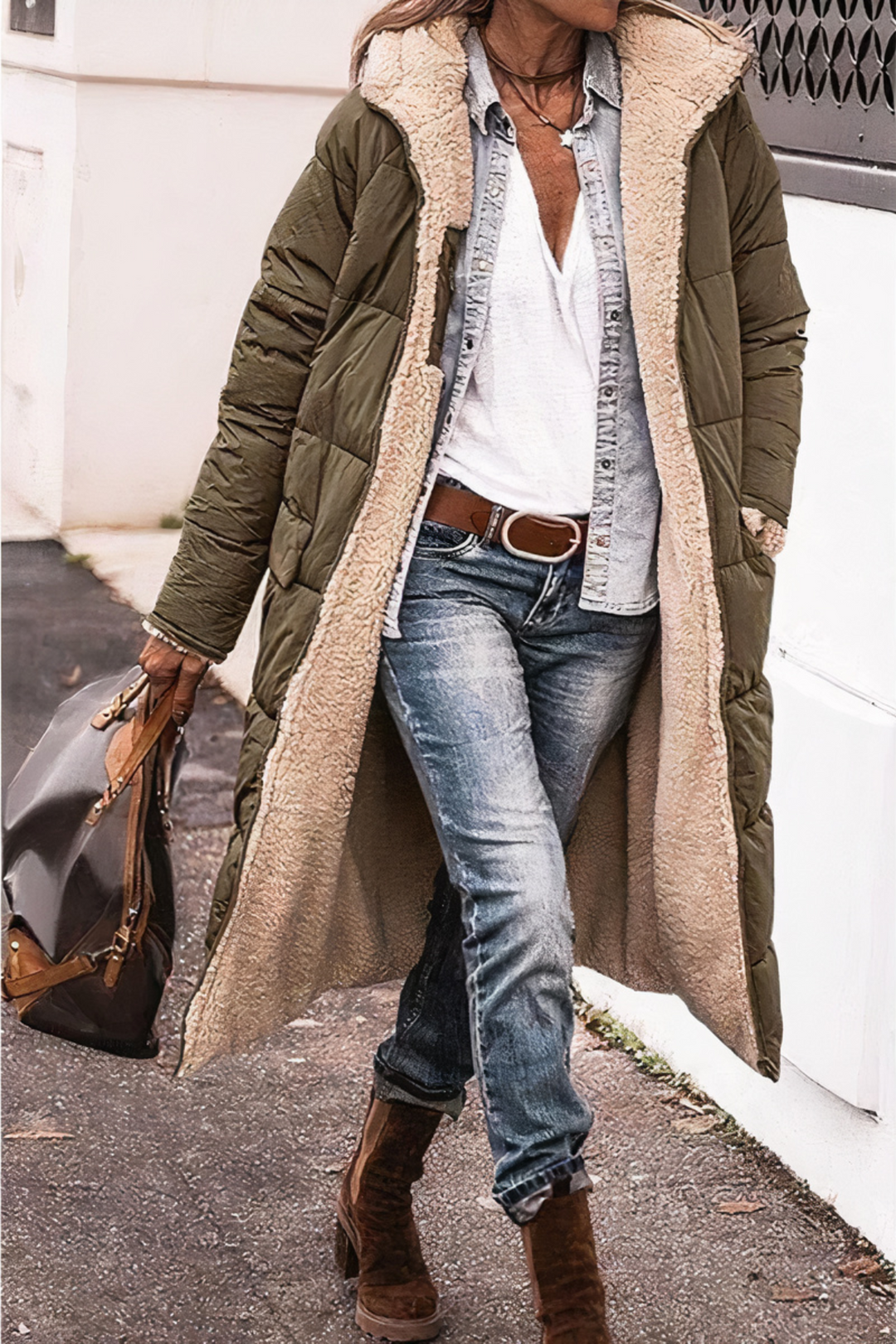 Damen Lange Kapuzenjacke mit Puffer | Warme