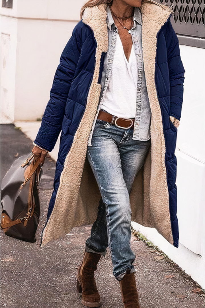 Damen Lange Kapuzenjacke mit Puffer | Warme
