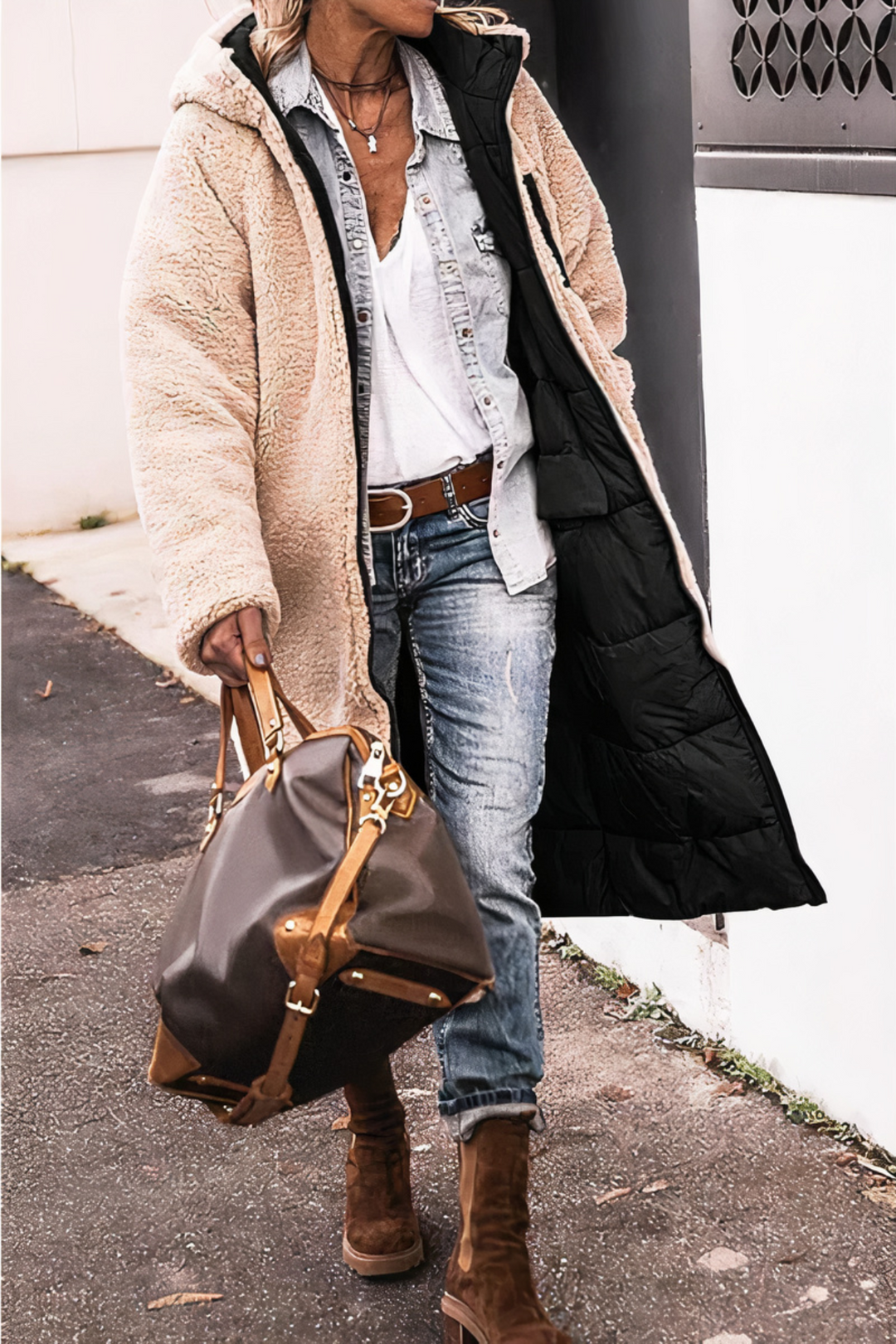 Damen Lange Kapuzenjacke mit Puffer | Warme