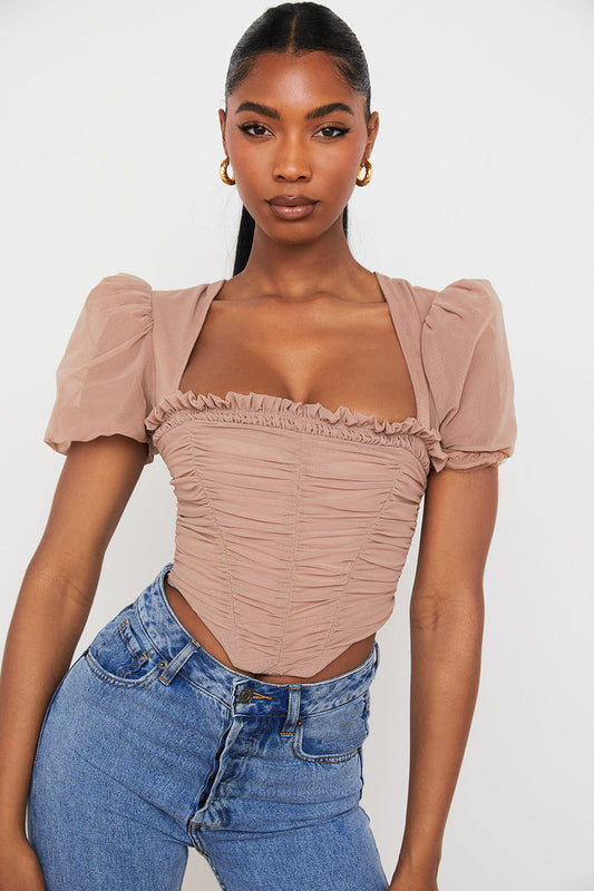 Damen Elegantes Korsett Oberteil Mit Puffärmeln | Rosa