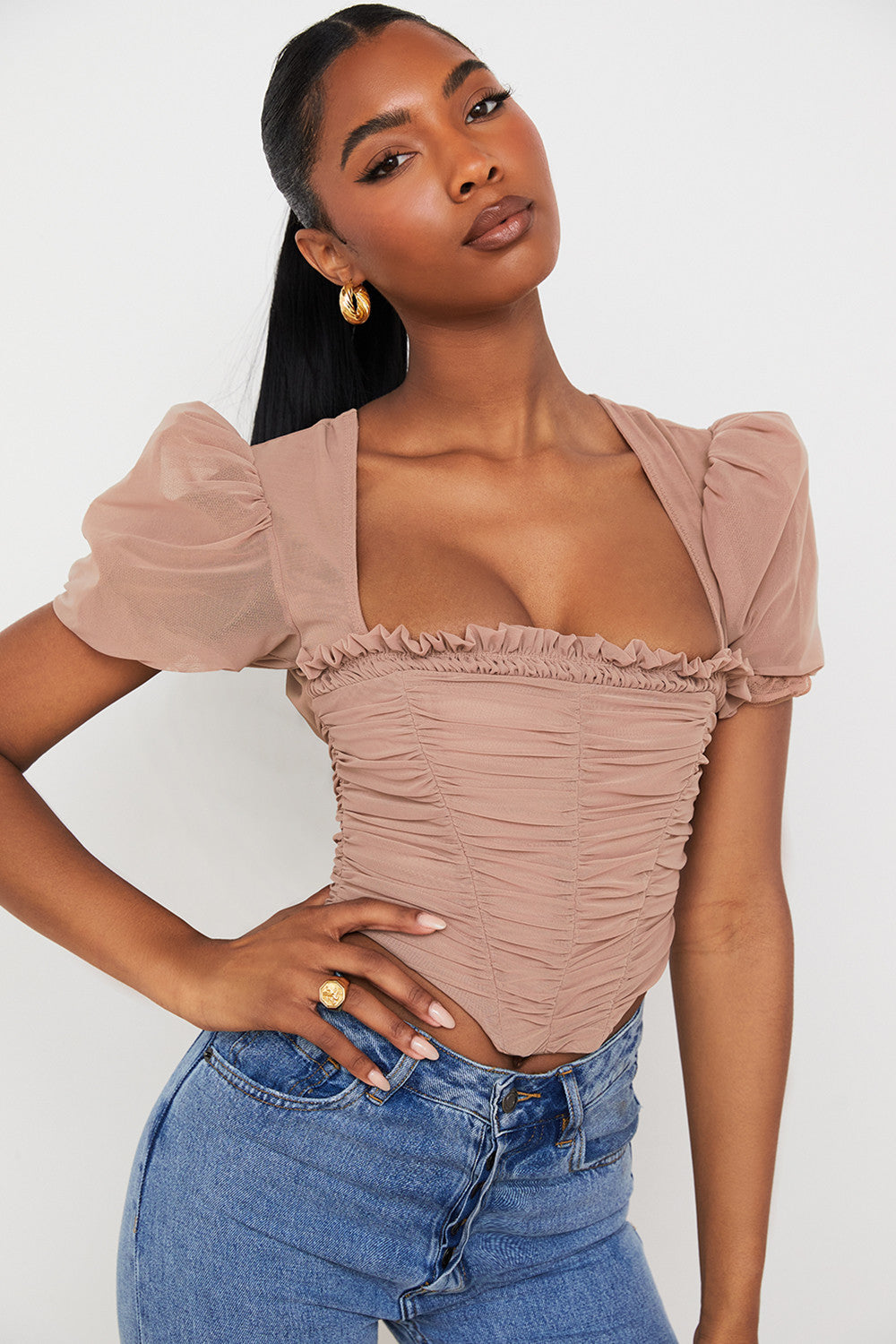 Damen Elegantes Korsett Oberteil Mit Puffärmeln | Rosa