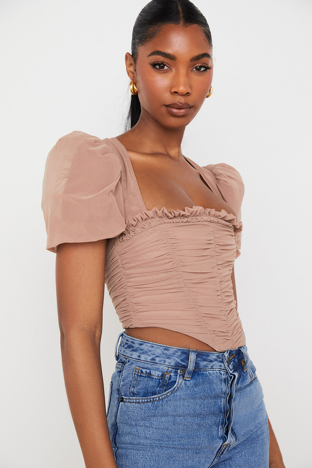 Damen Elegantes Korsett Oberteil Mit Puffärmeln | Rosa