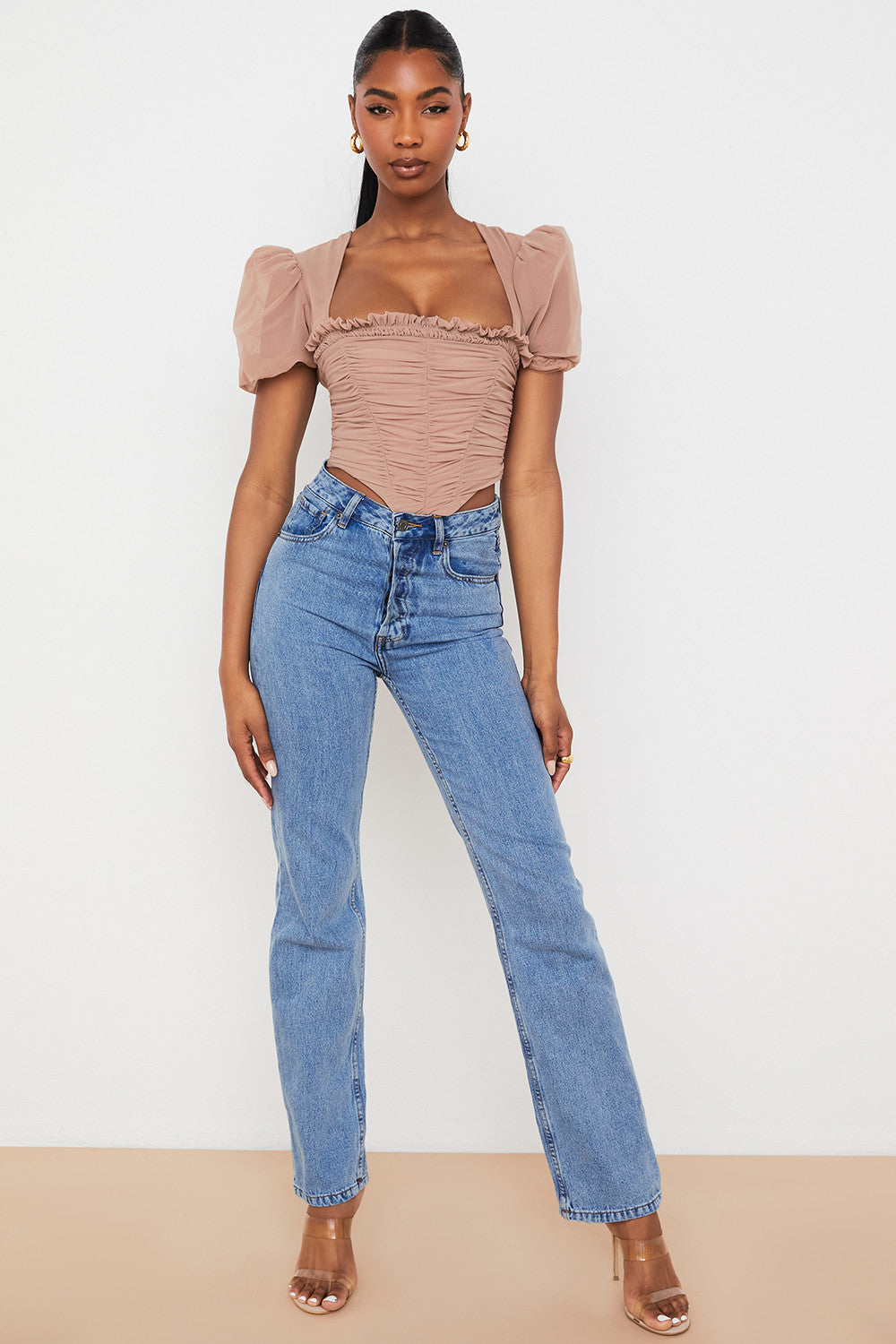 Damen Elegantes Korsett Oberteil Mit Puffärmeln | Rosa