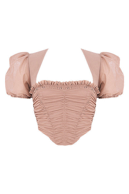 Damen Elegantes Korsett Oberteil Mit Puffärmeln | Rosa