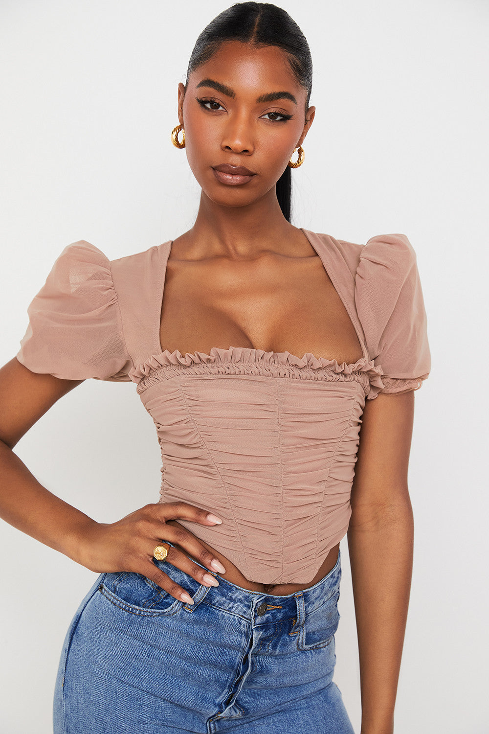 Damen Elegantes Korsett Oberteil Mit Puffärmeln | Rosa