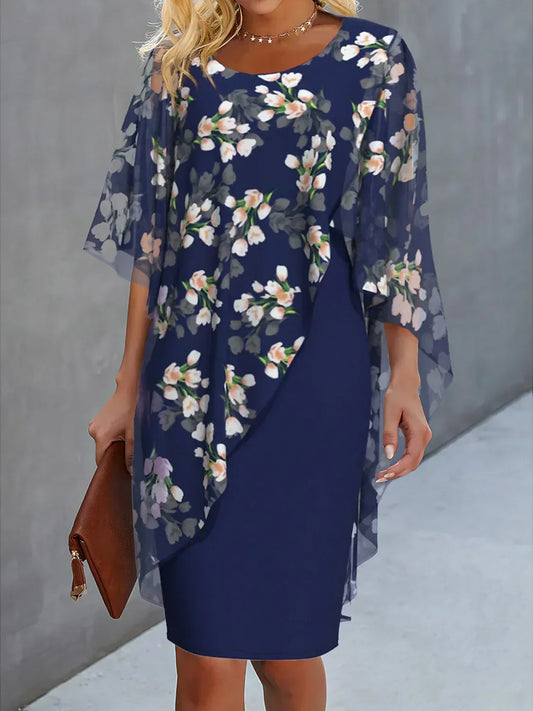 Elegantes Kleid Mit Blumenmuster Für Damen Mit Überzug | Midi