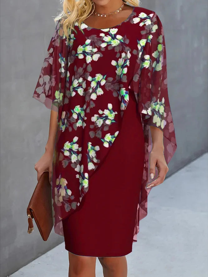 Elegantes Kleid Mit Blumenmuster Für Damen Mit Überzug | Midi
