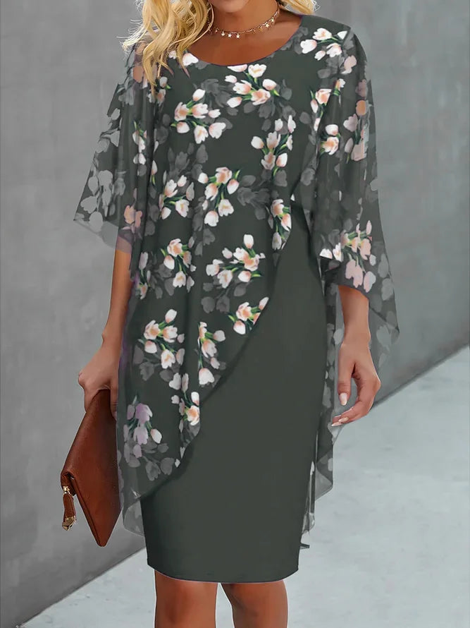 Elegantes Kleid Mit Blumenmuster Für Damen Mit Überzug | Midi