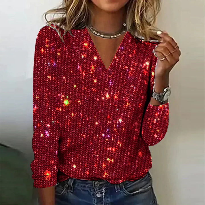 Damen Festliche 3D Drucken V-Ausschnitt Top | Glitzer