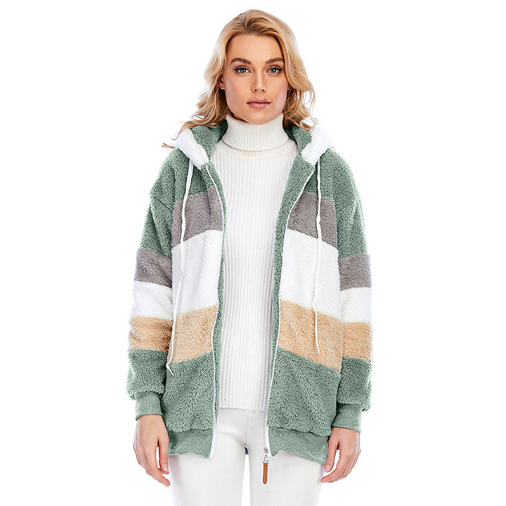 Damen Gemütlich Teddy Jacke | Gestreift