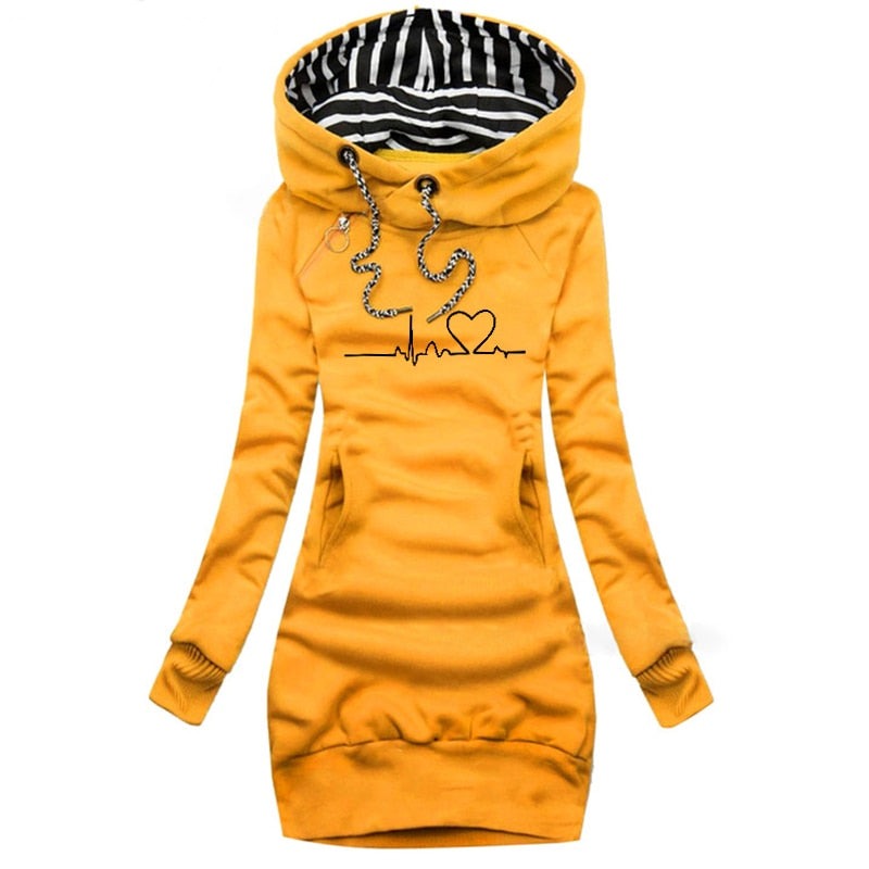 Damen Langarm Lange Kapuzenpulli | Kängurutasche