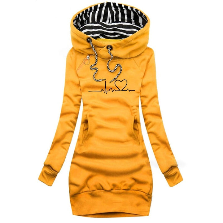 Damen Langarm Lange Kapuzenpulli | Kängurutasche