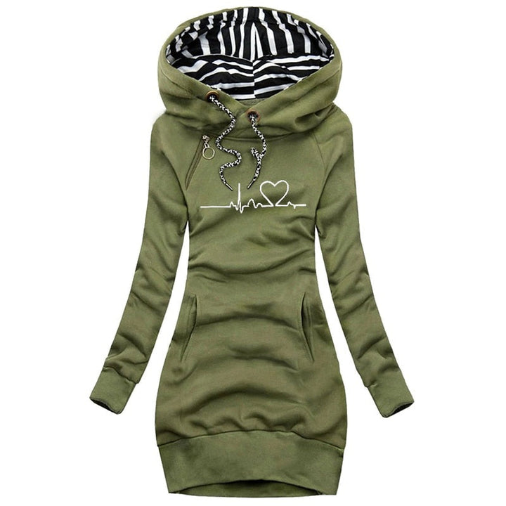 Damen Langarm Lange Kapuzenpulli | Kängurutasche
