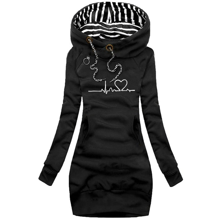Damen Langarm Lange Kapuzenpulli | Kängurutasche