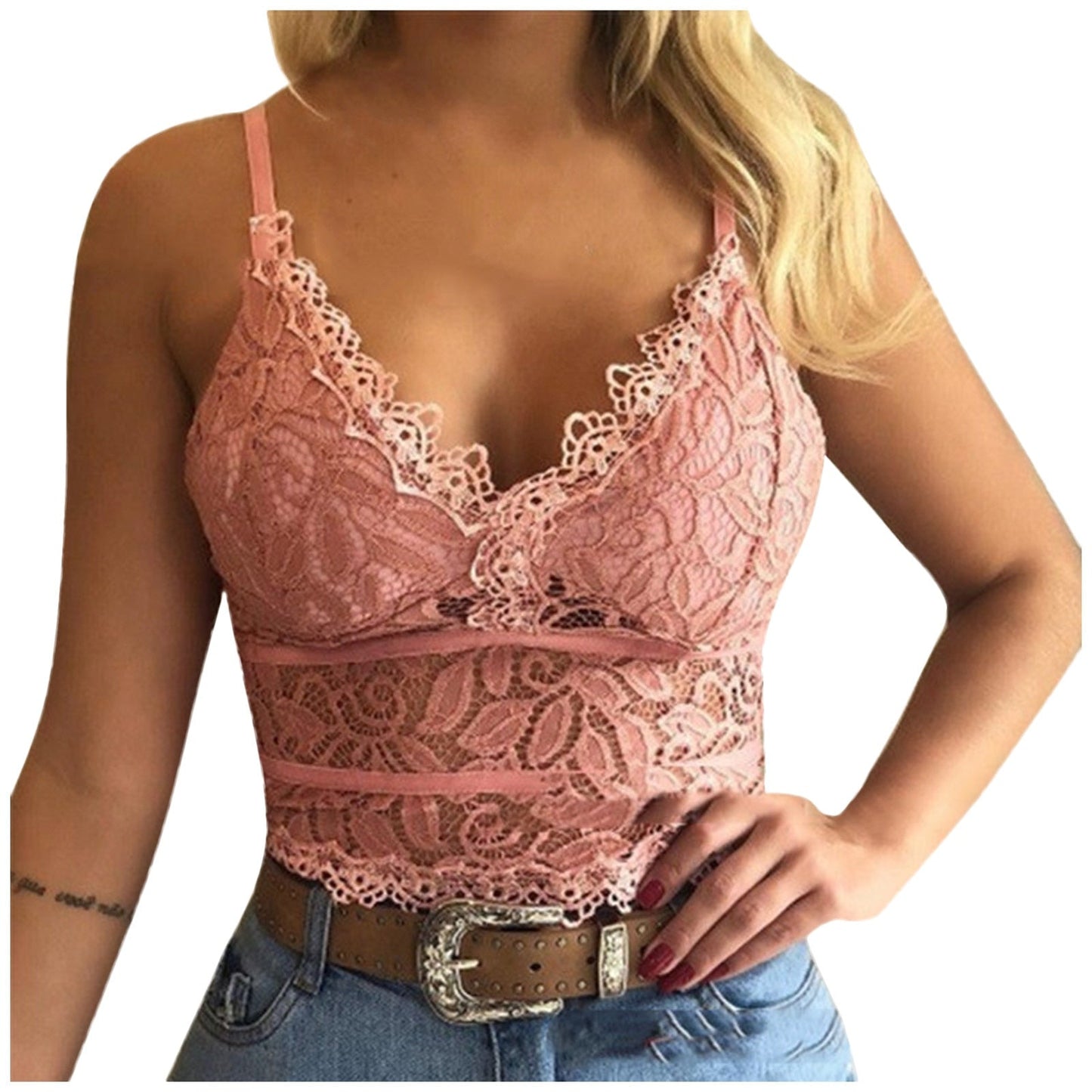 Damen Spitzen Bralette Crop Top | V-Ausschnitt