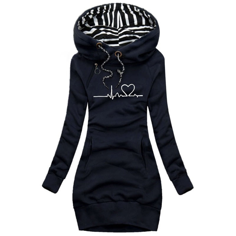 Damen Langarm Lange Kapuzenpulli | Kängurutasche