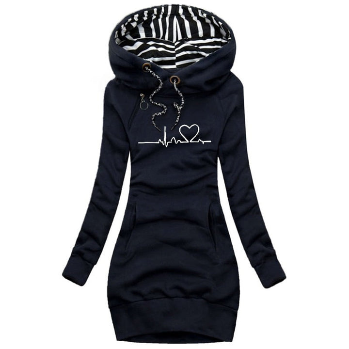 Damen Langarm Lange Kapuzenpulli | Kängurutasche
