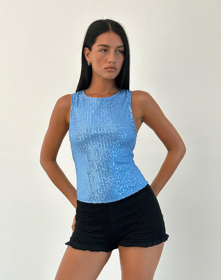 Damen Festliches Pailletten-Top | Blau