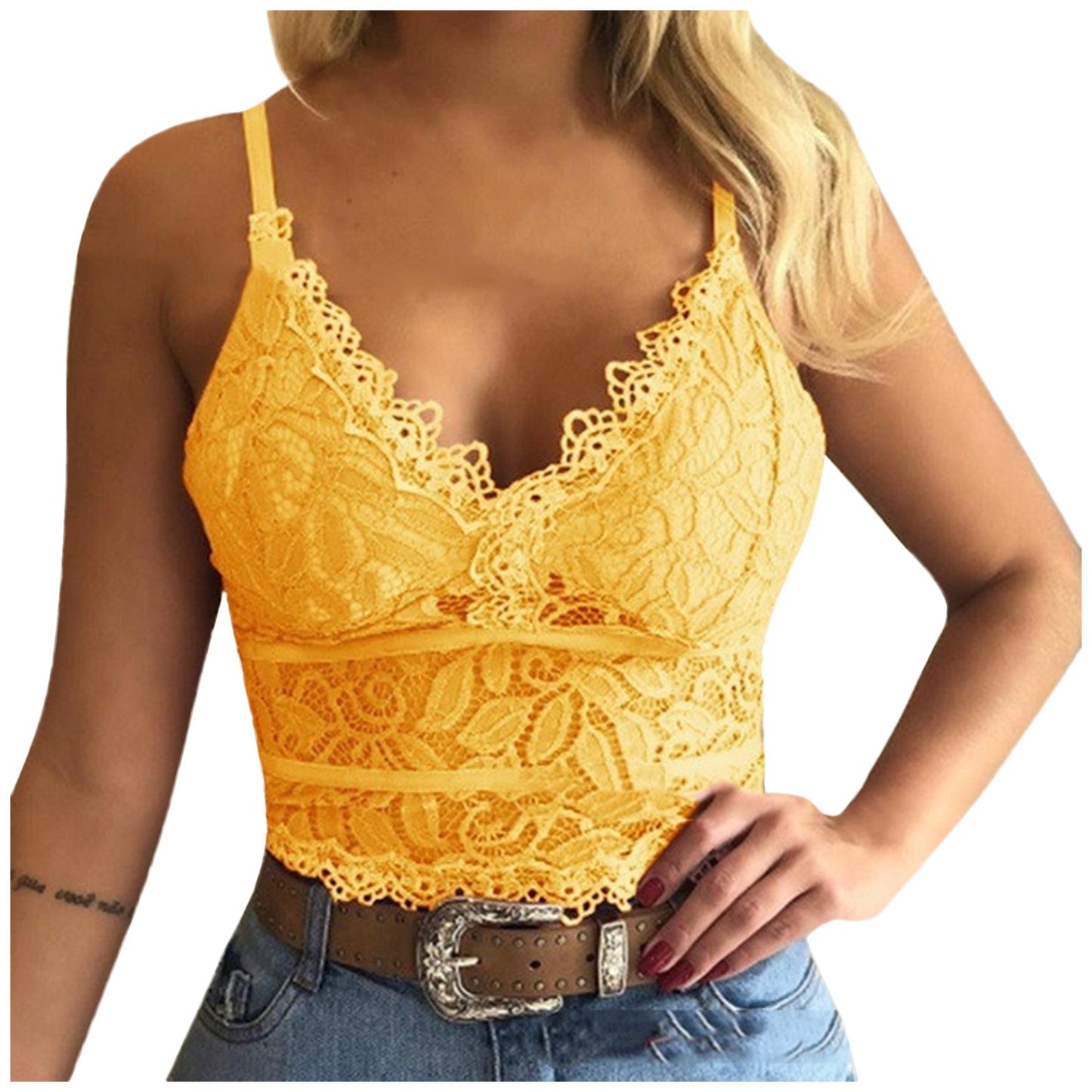 Damen Spitzen Bralette Crop Top | V-Ausschnitt