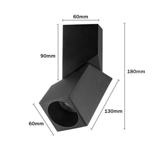 Nahaufnahme eines eleganten, justierbaren geometrischen Downlights.
