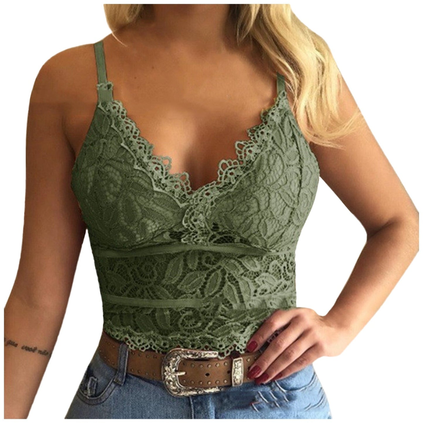 Damen Spitzen Bralette Crop Top | V-Ausschnitt