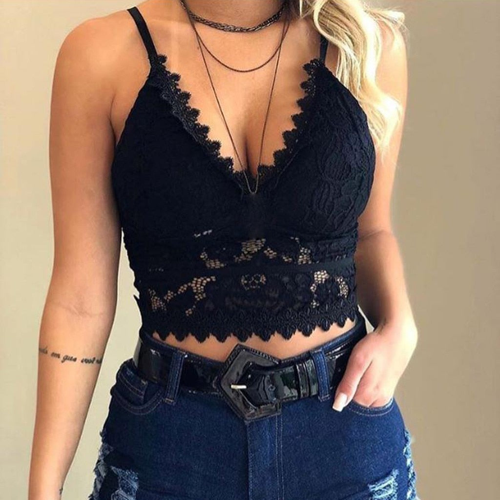 Damen Spitzen Bralette Crop Top | V-Ausschnitt