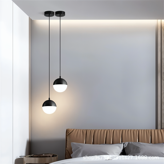 GlowSphere – minimalistische Kugel-Hängelampen für ein modernes Schlafzimmer.