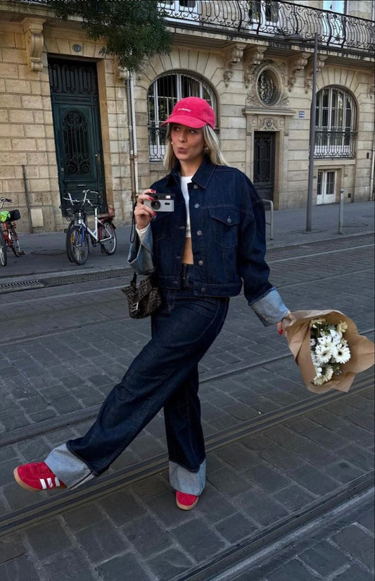 Noëlle | Damen Denim-Zweiteliger Set | Dunkelblau