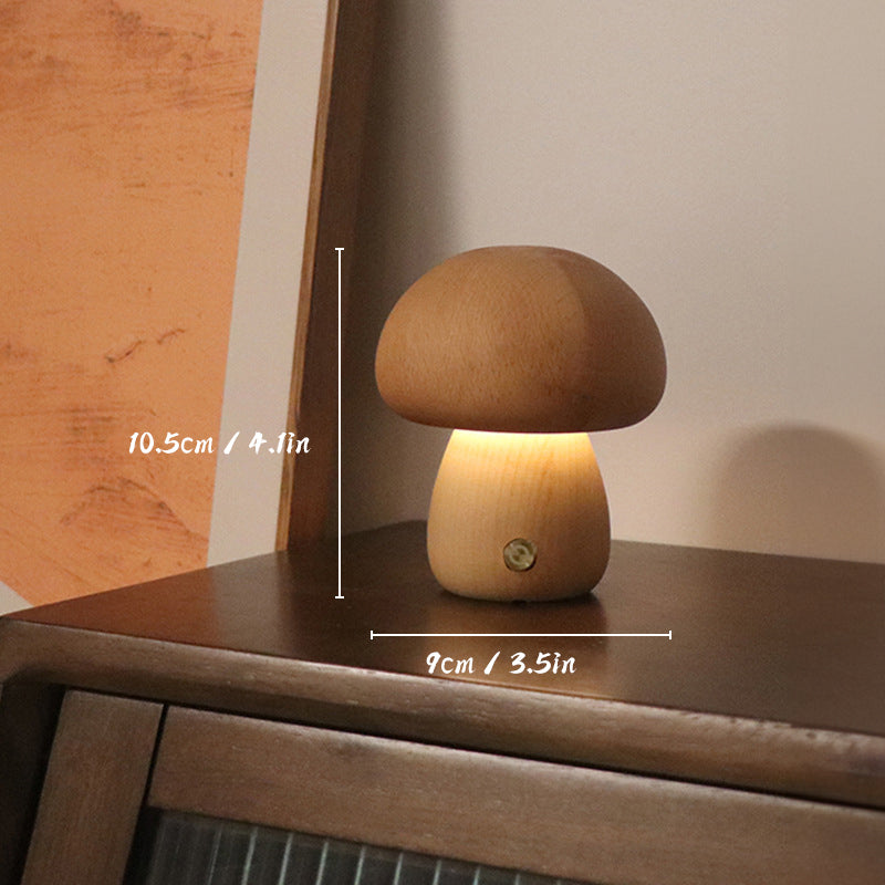 Stilvolle Beleuchtung mit der WoodGlow Pilzförmigen LED-Lampe – Ideal für Schlafzimmer oder Wohnzimmer.