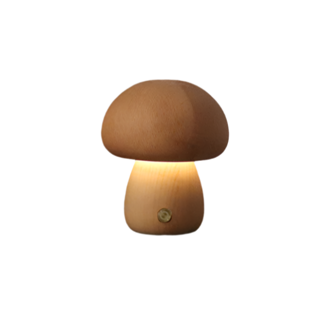 Pilzförmige LED-Lampe von WoodGlow – Eine charmante Beleuchtungslösung für stilvolle Innenräume.