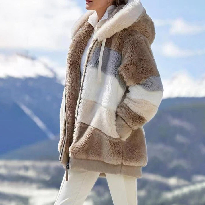 Damen Gemütlich Teddy Jacke | Gestreift