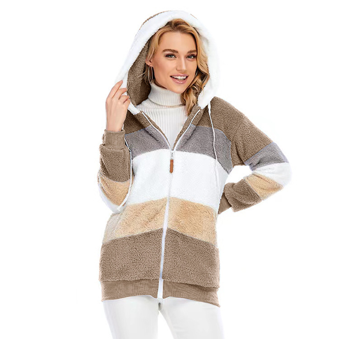 Damen Gemütlich Teddy Jacke | Gestreift