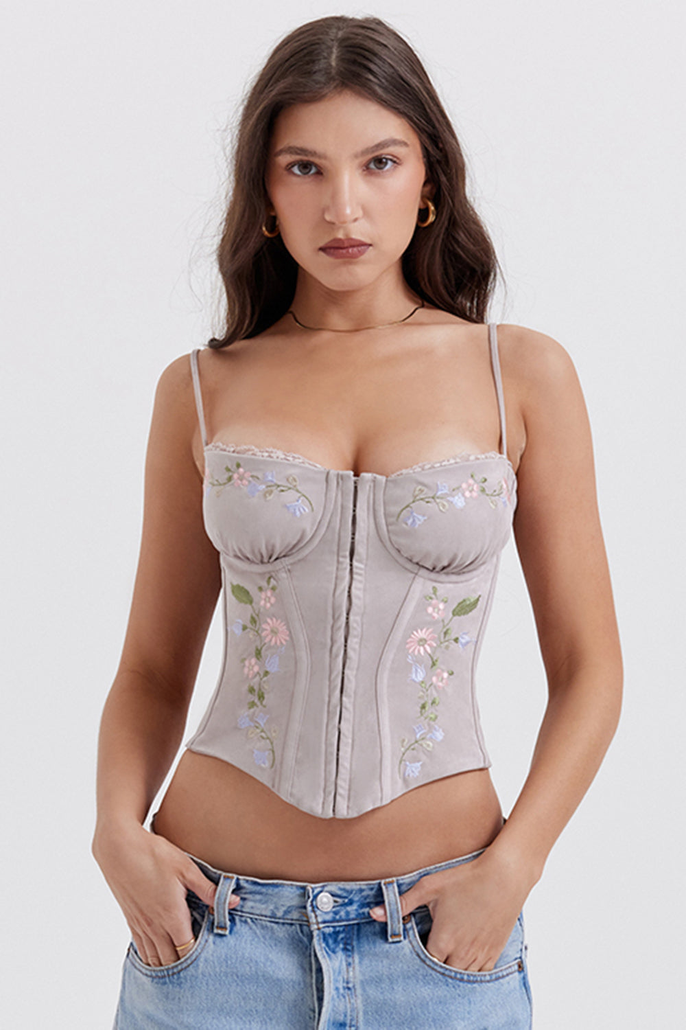 Damen Elegant Besticktes Korsett | Lavendel