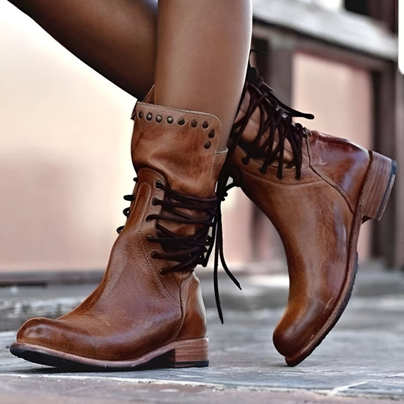 Vintage Winterstiefel Damen | Schnürsenkel