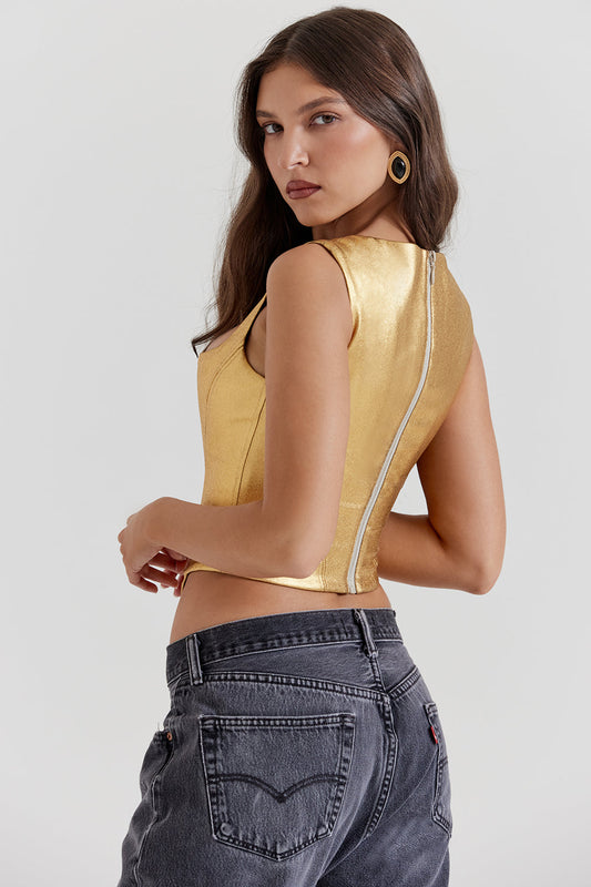 Damen Elegantes Ärmellose Korsetttop | Gold