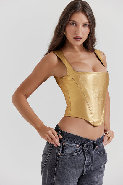 Damen Elegantes Ärmellose Korsetttop | Gold