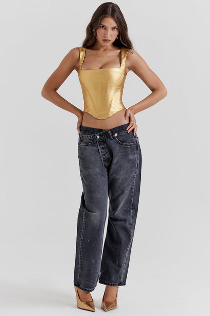 Damen Elegantes Ärmellose Korsetttop | Gold