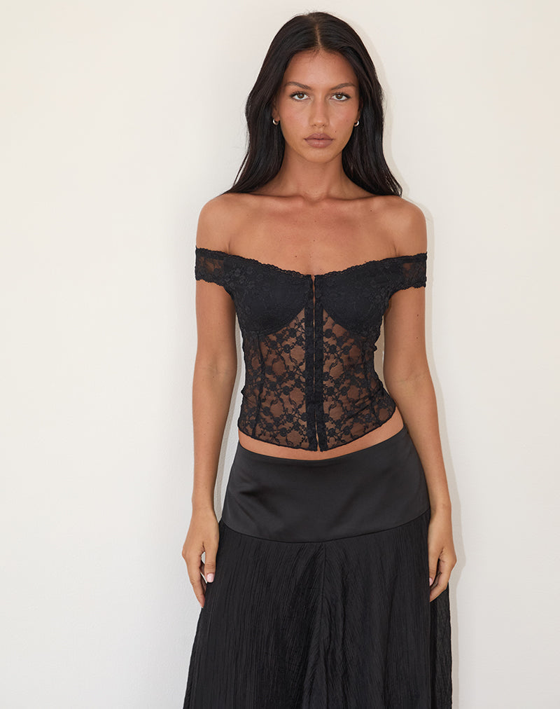 Damen Spitzen Off-Shoulder Korsett-Top | Schwarz