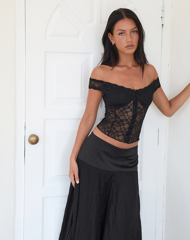 Damen Spitzen Off-Shoulder Korsett-Top | Schwarz
