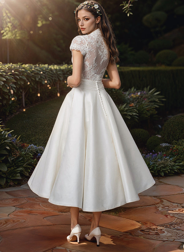 Damen Kurzärmelig Braut Kleid | Midi