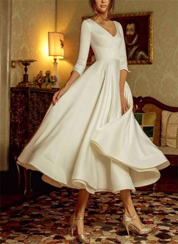 Damen Elegantes A-Linie Brautkleid | Midi