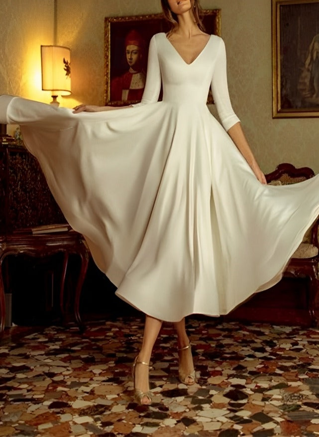 Damen Elegantes A-Linie Brautkleid | Midi