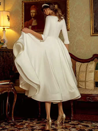 Damen Elegantes A-Linie Brautkleid | Midi